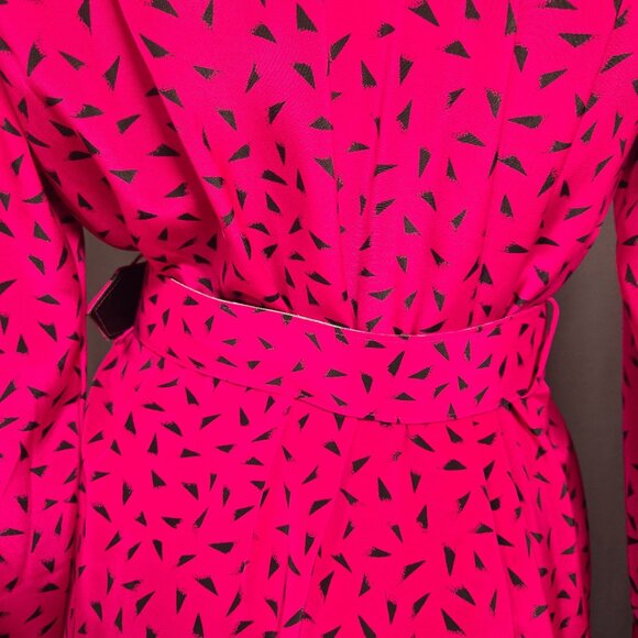 Vintage 80s Belted Secretary Dress womens Size M Purple Abstract Print New Wave - Picture 12 of 15